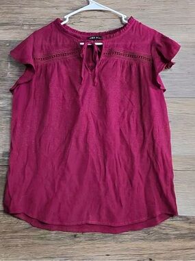 Como Black Berry Tie-Neck Flutter Sleeve Top